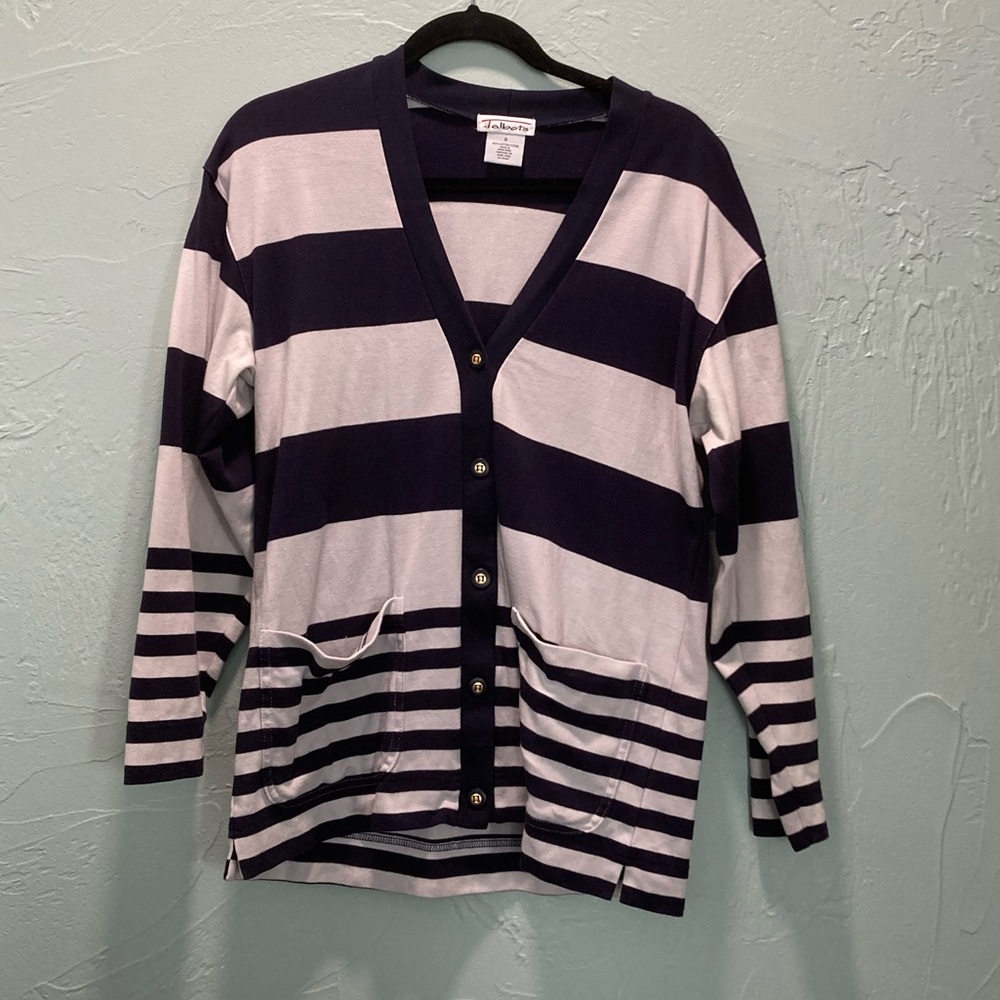 Talbots 
S- Blue & White Cardigan 
Front pockets